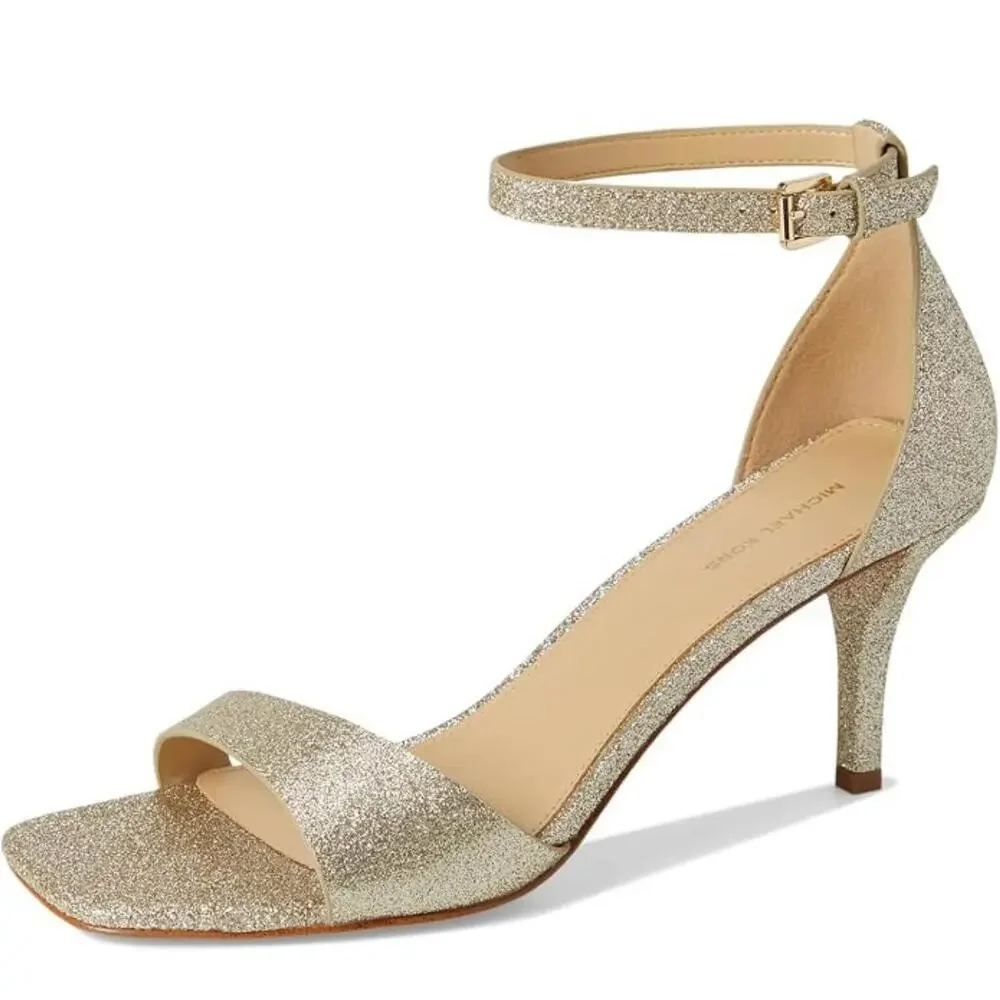 Michael Kors Jaida Sandals Women's 8.5 M Gold Stiletto Heel Ankle Strap ZOGG3463